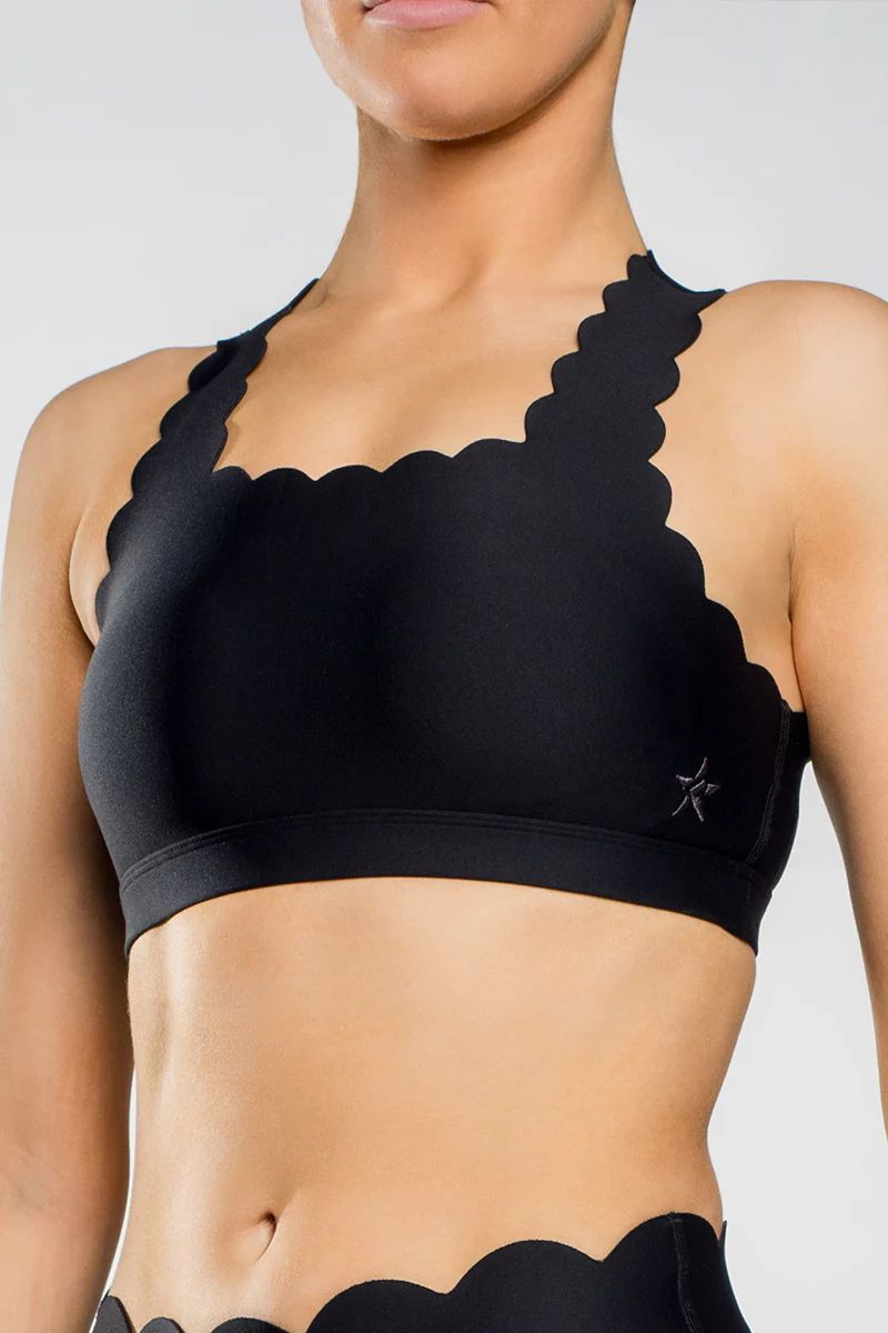 Scalloped Racerback Sports Bra in Black | Rebel Athletic