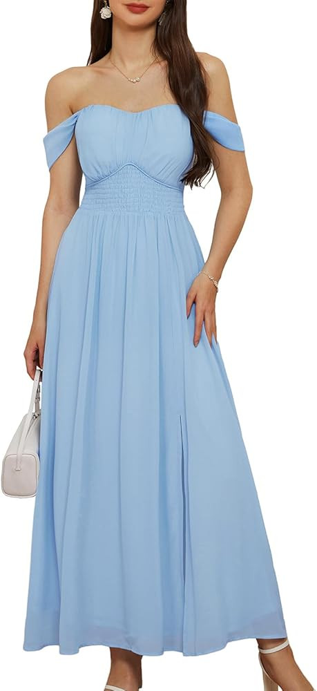 GRACE KARIN 2024 Women's Summer Floral Print Flowy A Line Dresses Sleeveless Smocked Off Shoulder... | Amazon (US)