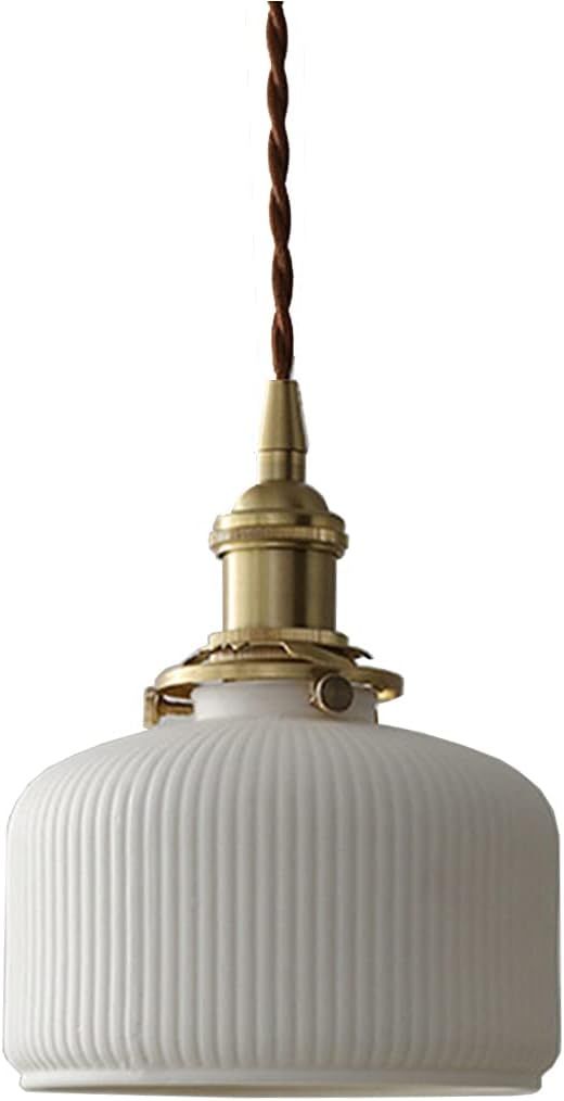 CRIBBU White Scalloped Ceramics Pendant Light Fixtrues Brass Switch Pendant Ceiling Lamp for Kitc... | Amazon (US)