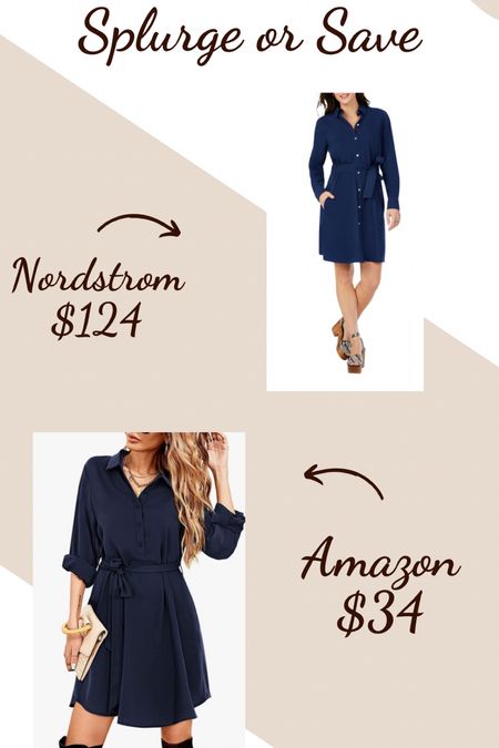 Splurge vs save 
Blue dress 
Amazon 
Work dress 
Fall dress 

#LTKworkwear #LTKunder50 #LTKsalealert