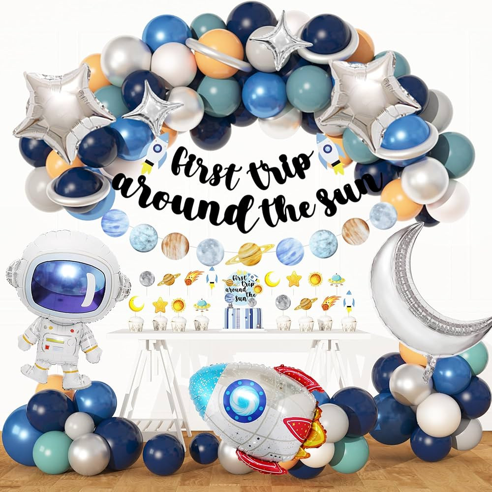 First Trip Around the Sun Birthday Decorations- 74pcs Outer Space Balloon Garland Kit with Banner... | Amazon (US)