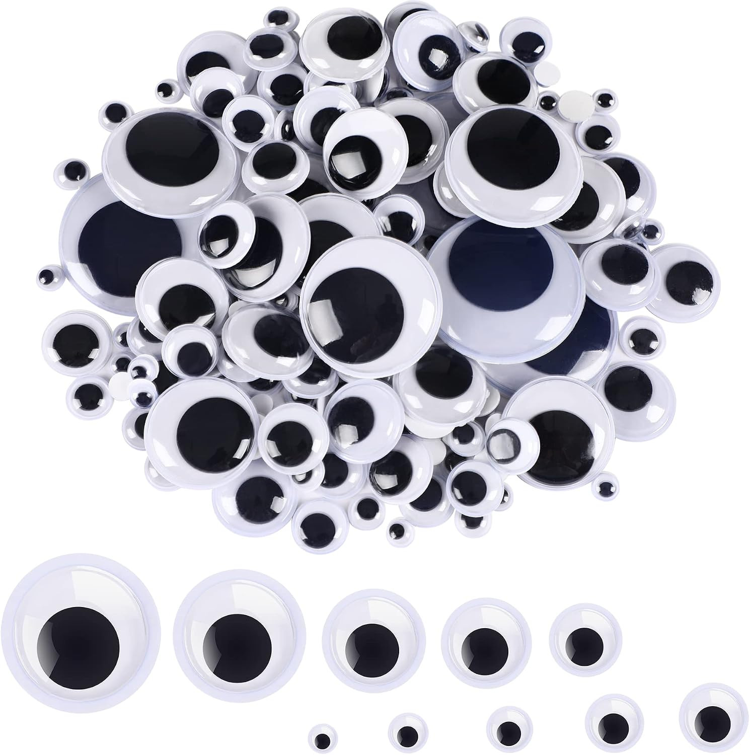 FEBSNOW 200Pcs 6mm-35mm Googly Wiggle Eyes Assorted Adhesive for Crafts | Amazon (US)