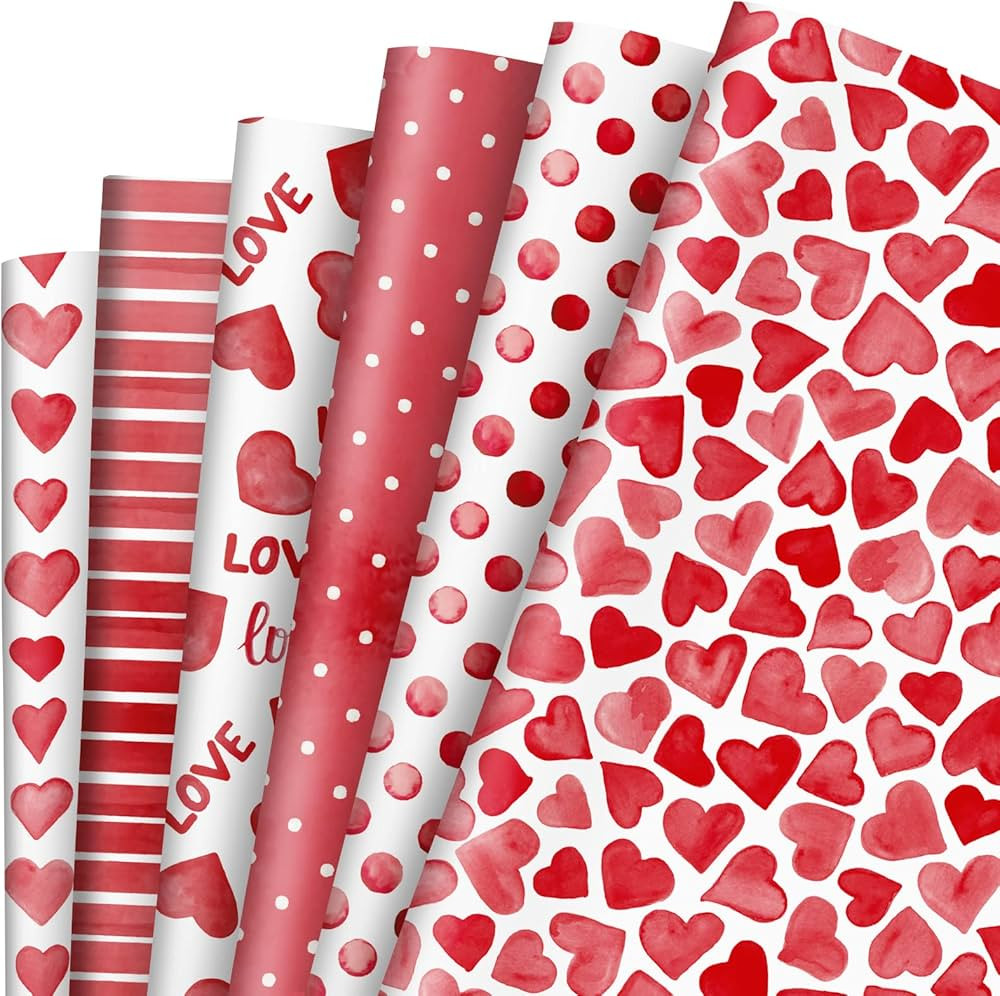 Whaline 90 Sheets Valentine's Day Tissue Paper Red Hearts Love Dots Gift Wrapping Paper Watercolo... | Amazon (US)