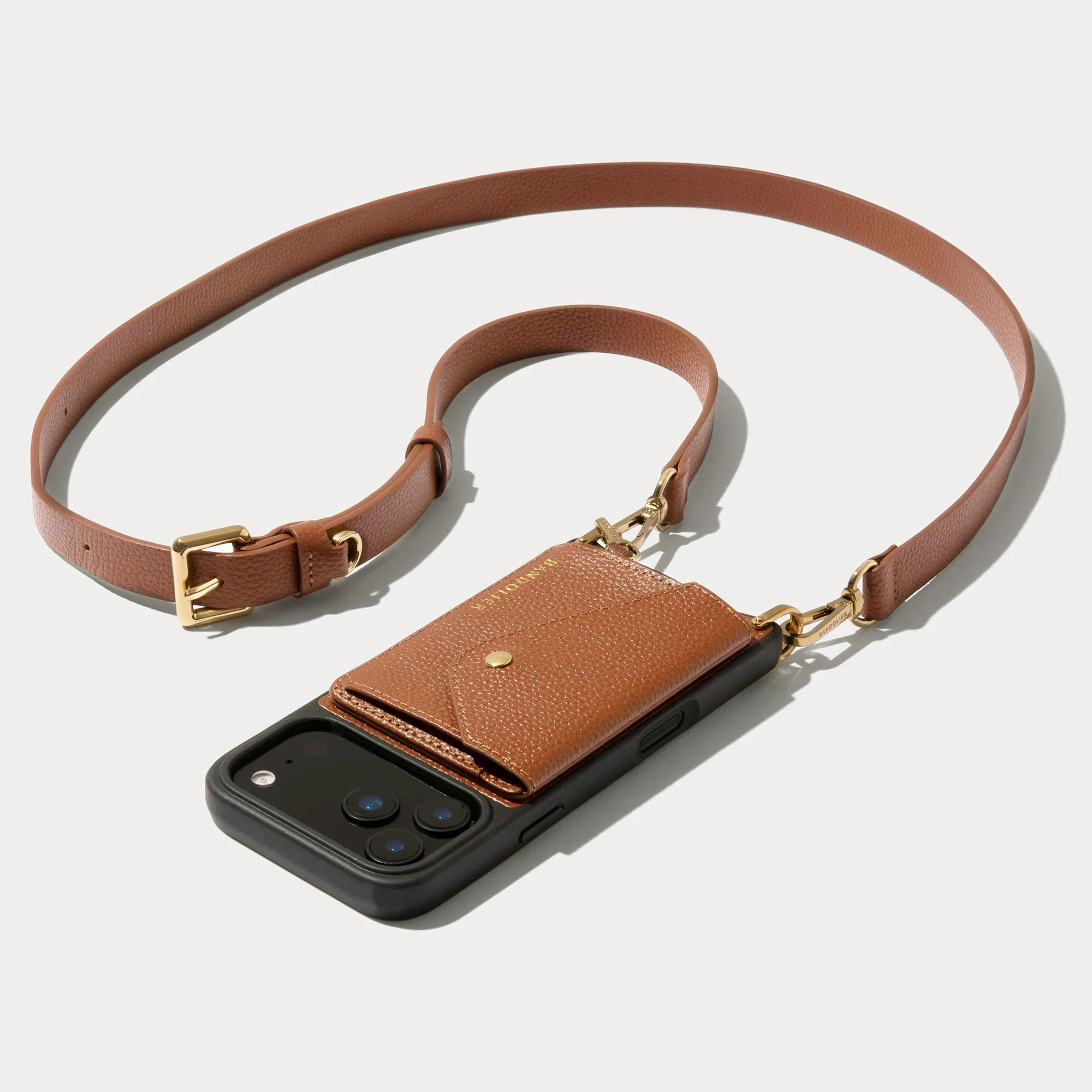 Hailey Side Slot Leather Crossbody Bandolier - Saddle Brown/Gold | Bandolier