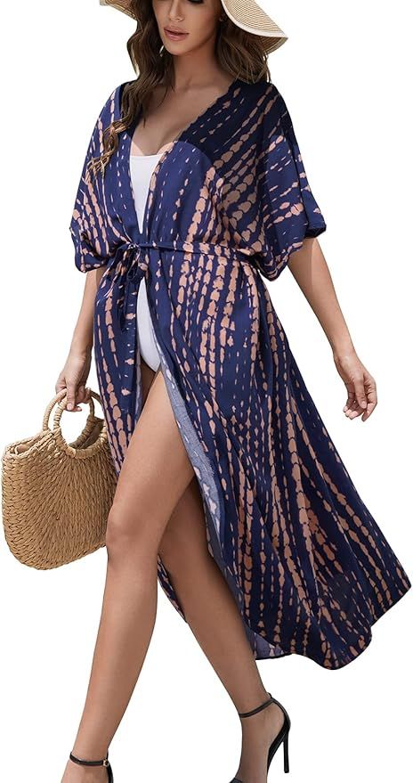 QUCH Swimsuit Coverup for Women Tie Dye Long Kimono Cardigans for Women Cover Ups for Swimwear Wo... | Amazon (US)