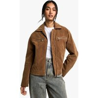 boohoo Women's Suede Look Zip Jacket in Tan | Size: 4 | boohoo (US & Canada)