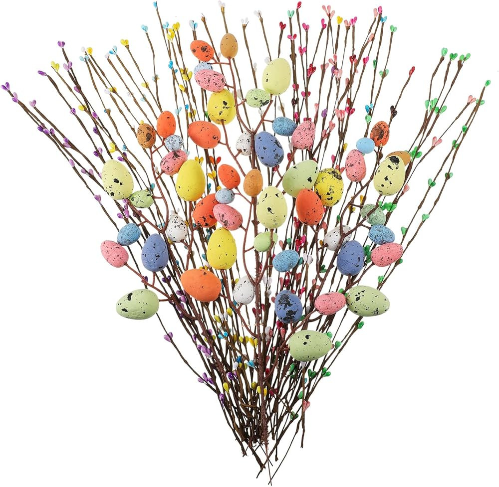 Hanaive 52 Pcs Artificial Easter Spray Vine Eggs Berries Spring Floral Stems Decorative Easter Fl... | Amazon (US)