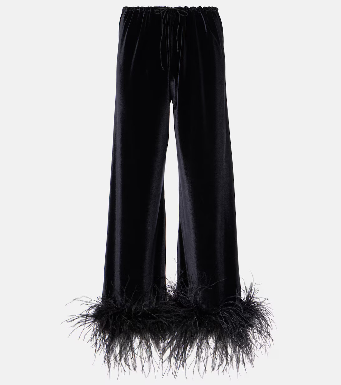Feather-trimmed velvet wide-leg pants | Mytheresa (UK)