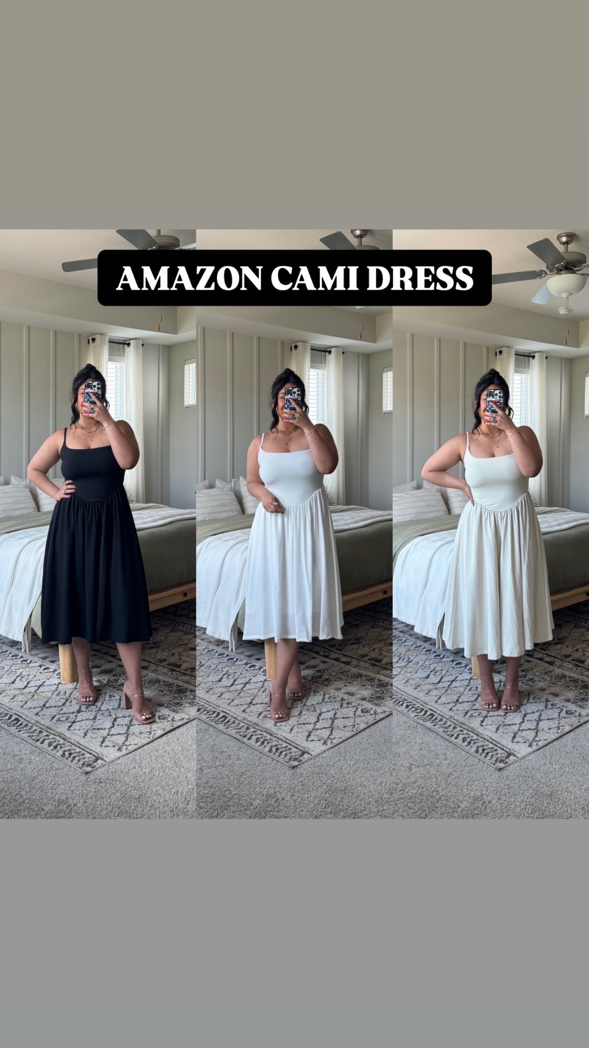 I’m 5’1”, size 10-12 // wearing a size large in colors black, white, and beige. Also comes in blue and army green. The top part is very stretchy and has adjustable straps.⁣
⁣
I’m a 36D and wearing a large in the strapless bra. This bra has no clips, no wires, and is really stretchy with great support. Comfiest strapless I’ve tried!⁣
⁣
Shoes are true to size. Not the comfiest shoes ever, but they are so cute! 

#LTKPetite #LTKFindsUnder50 #LTKMidsize