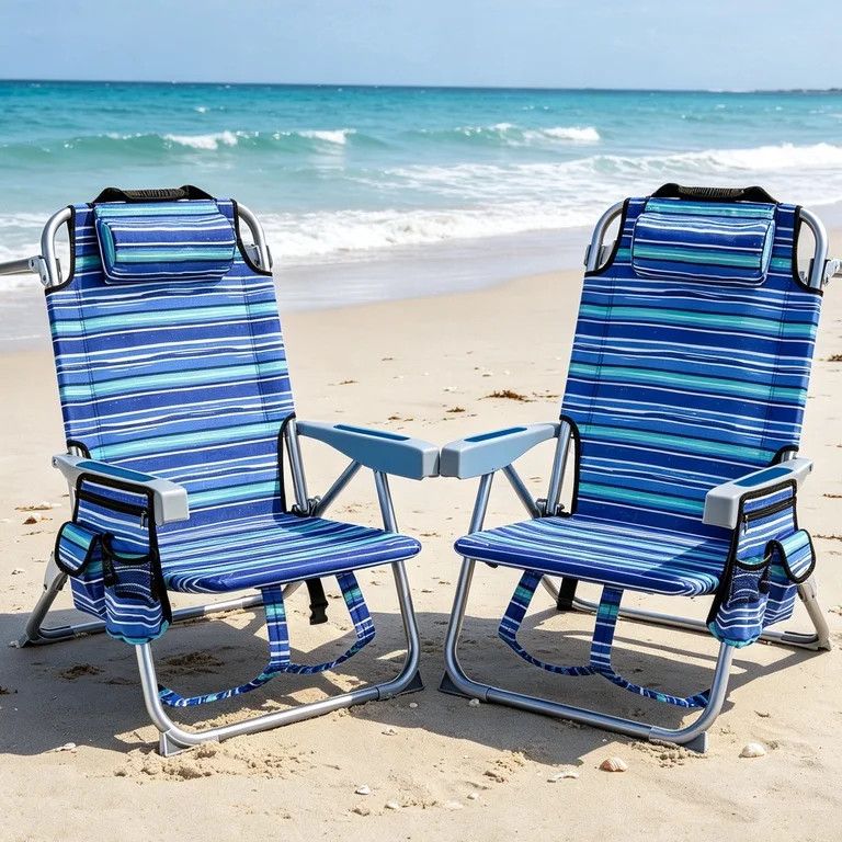 GVDV Backpack Beach Chair Set of 2, Portable Folding Beach Chair with Cup Holder and Towel Bars, ... | Walmart (US)