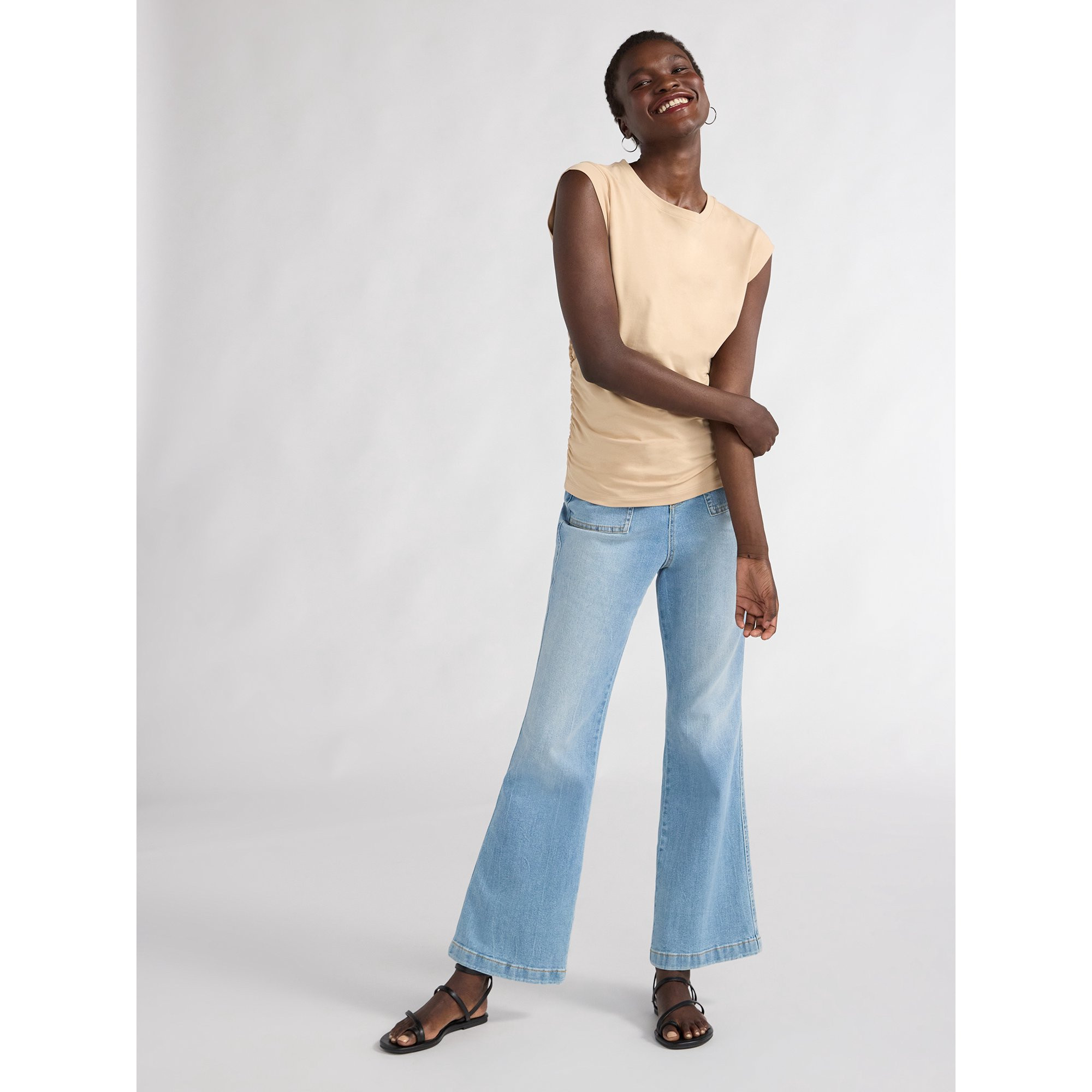 Scoop Women's Ruched Top with Cap Sleeves, Sizes XS-XXL | Walmart (US)