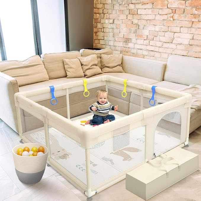 MiMi & Tom Baby Playpen with Mat Included - Safe Baby Play Yard with 4 Pull Up Rings, Kids Plaype... | Amazon (US)