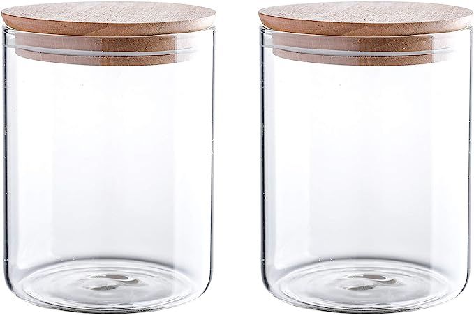 24 Ounce Clear Glass Storage Jar With Beech Wood Lid Set of 2 Glass Canister With Airtight Lid Fo... | Amazon (US)