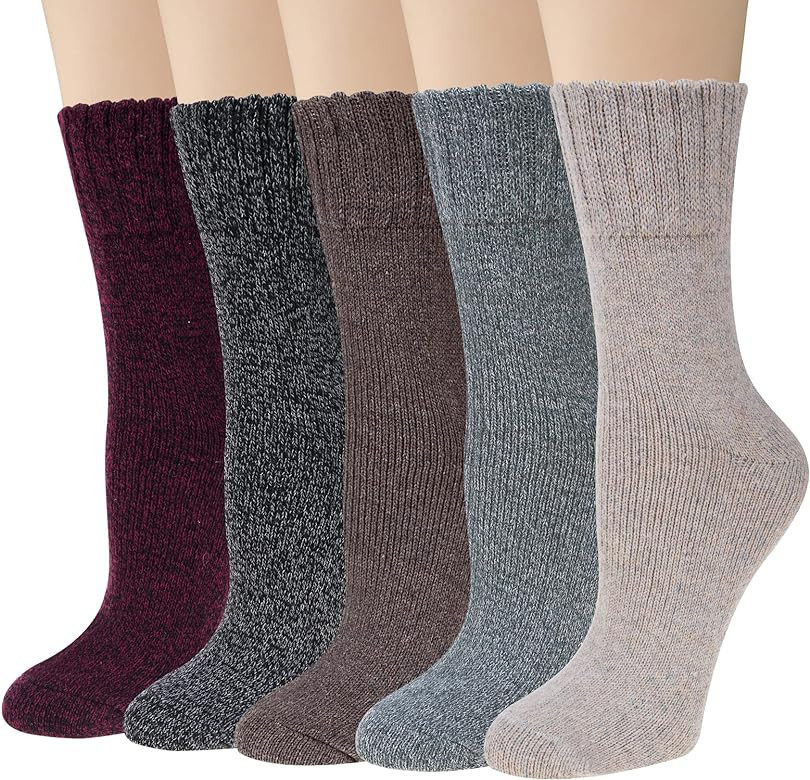 Loritta 5 Pairs Womens Wool Socks Thick Knit Vintage Winter Warm Cozy Crew Socks Gifts | Amazon (US)