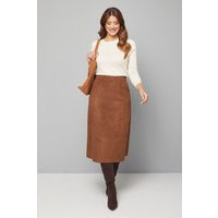 Wallis Women's Faux Suede Seam Detail Midi Skirt in Tan | Size: 16 | Debenhams UK