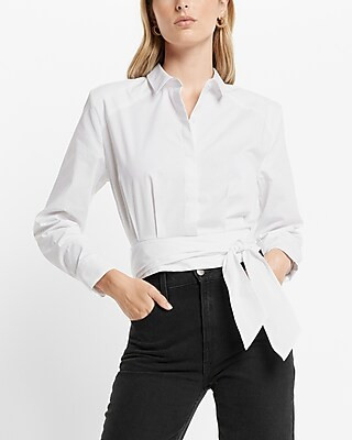 Tie Front Banded Bottom Portofino Shirt | Express