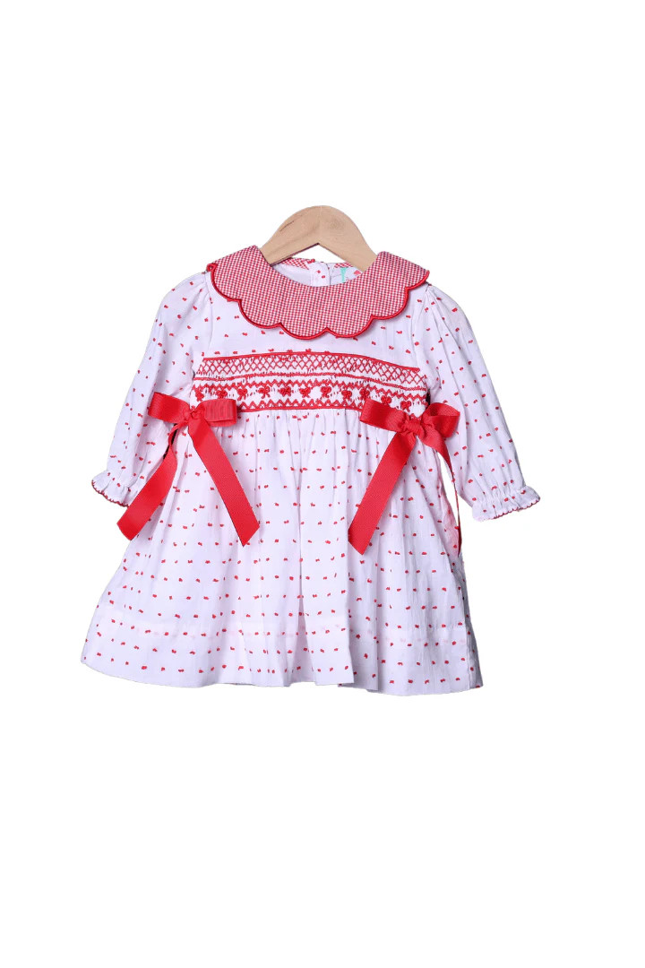 Smocked Heirloom Red and White Swiss Dot Bow Dress | The Smocked Flamingo