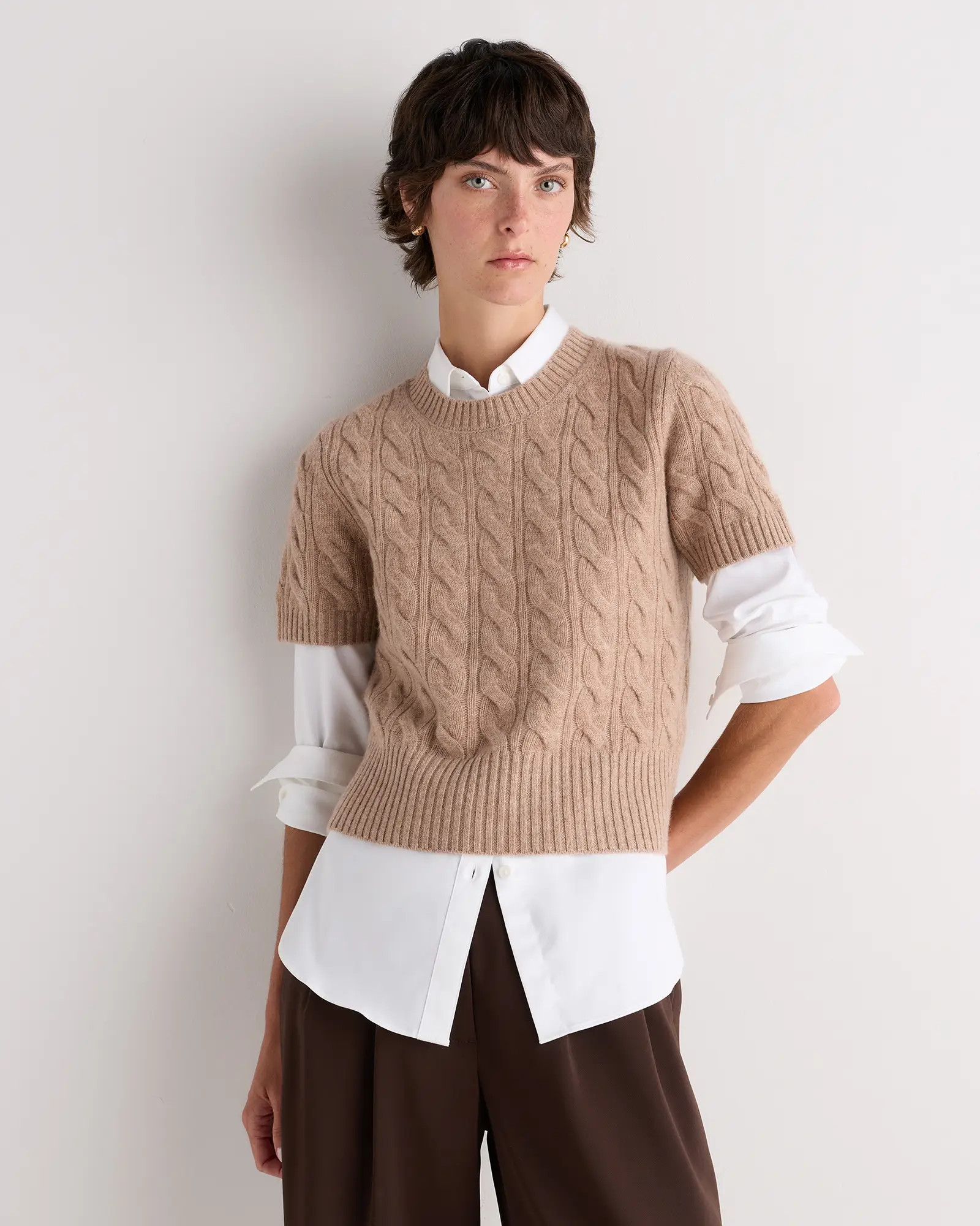 Women's Mongolian Cashmere Cable Tee in Oatmeal | Quince
