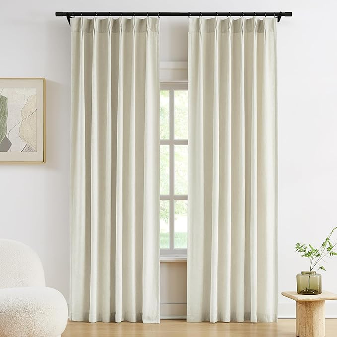 Vision Home Ivory Beige Pinch Pleated Curtains Velvet Chenille Light Filtering Window Curtains 95... | Amazon (US)