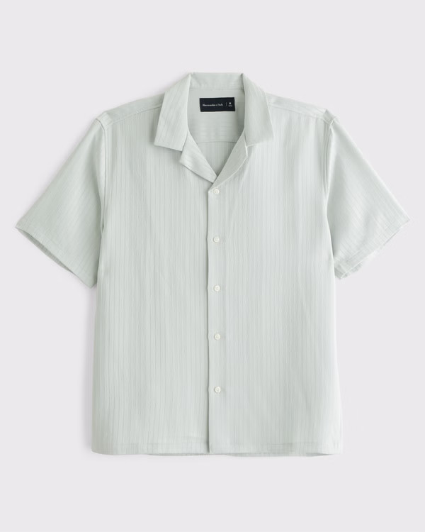 Camp Collar Textured Button-Up Shirt | Abercrombie & Fitch (US)