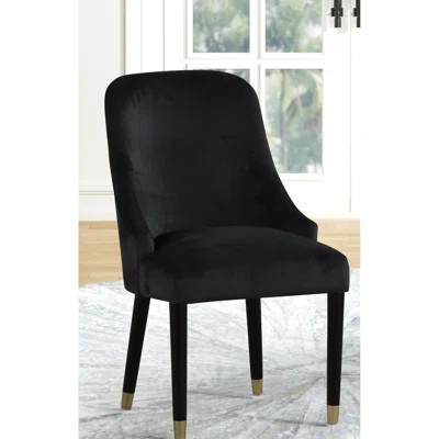 Contemporary Dining Chairs, Rounded Back With Golden Accent, Build, 2 Gold Decoration, Upholstered, 2pcs | Wayfair North America