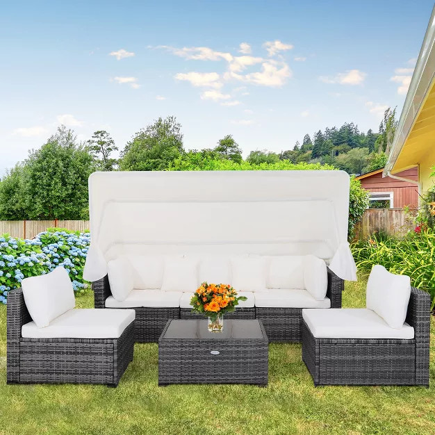 Costway 6-Piece Outdoor Patio Furniture Set Retractable Canopy Conversation Set | Target