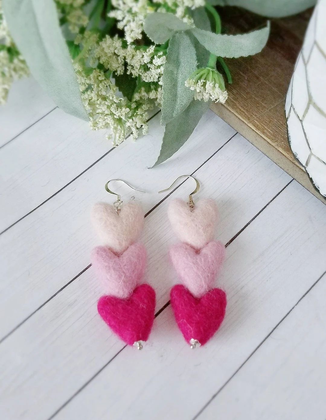 Stacked Felt Heart Earrings, Triple Heart Dangles, Heart Statement Jewelry | Etsy (US)