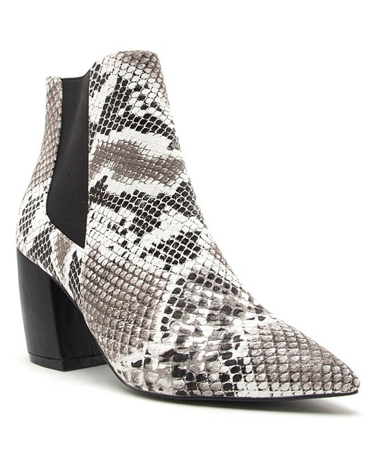 Qupid Women's Casual boots BLK/WHT - Black & White Snakeskin-Embossed Milkway Bootie - Women | Zulily
