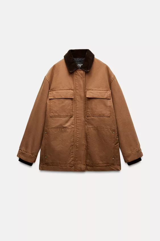 ZARA WOMAN COLLECTIONPadded jacket made of cotton yarn. Contrast fabric lapel collar. Long sleeve... | Zara UK