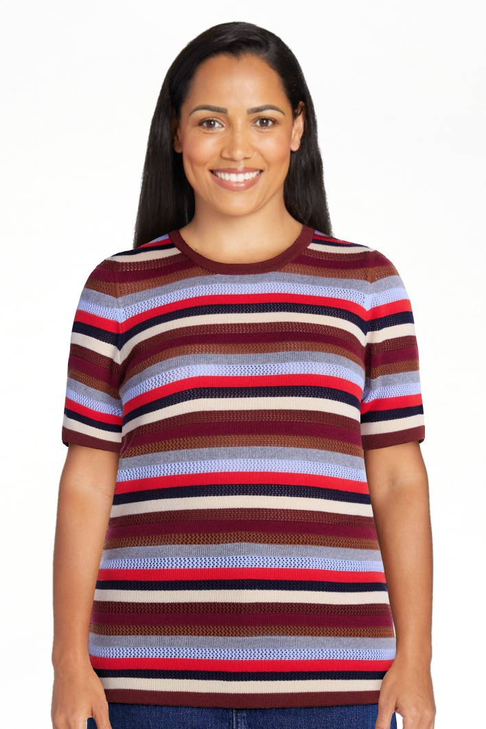 Scenario Women's and Women's Plus Stripe Sweater with Short Sleeves, Sizes XS-4X | Walmart (US)