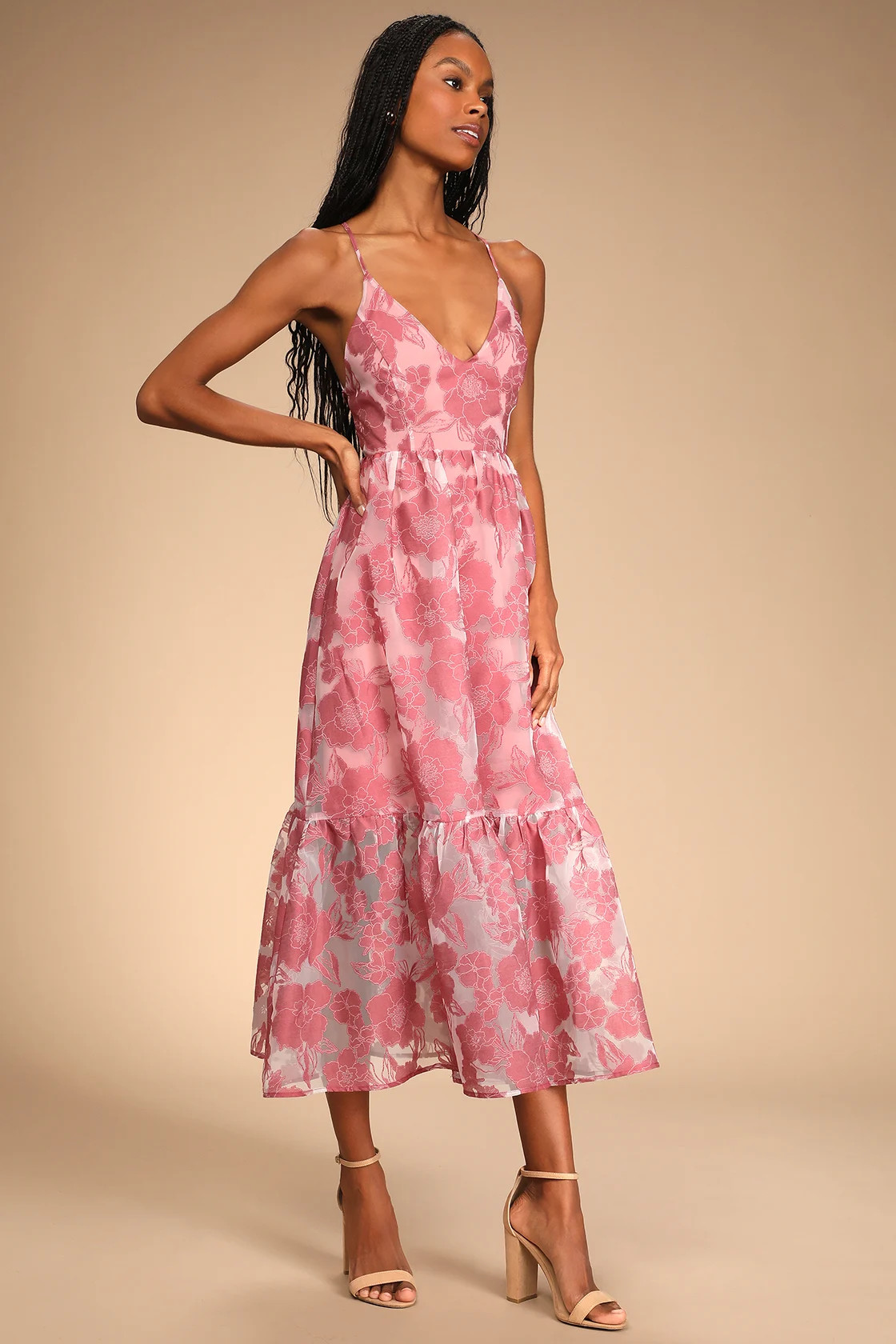 Feeling Like Forever Rose Jacquard Organza Lace-Up Midi Dress | Lulus