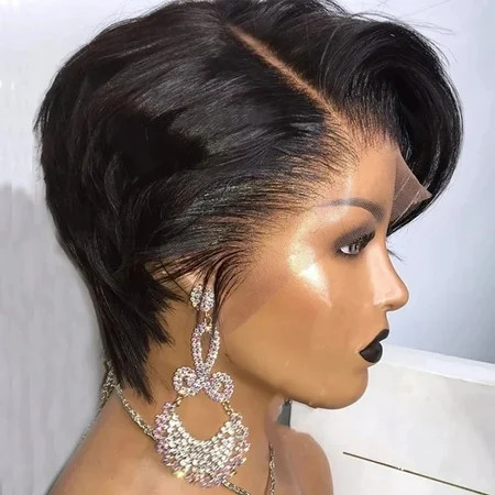 Dopi Human Hair Wigs Short Straight Bob Wig T Part Transparent Lace Wig For Women Preplucked Hairline Pixie Cut Wig Perruque Femme Virgin Hair(2Pack) | Walmart (US)