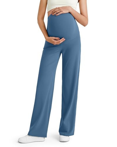 G4Free Maternity Pants for Work Over-Bump Soft Pregnancy Wide Leg Leggings Business Casual Slacks Office Wear(Blue Gray,S,Tall) | Amazon (US)