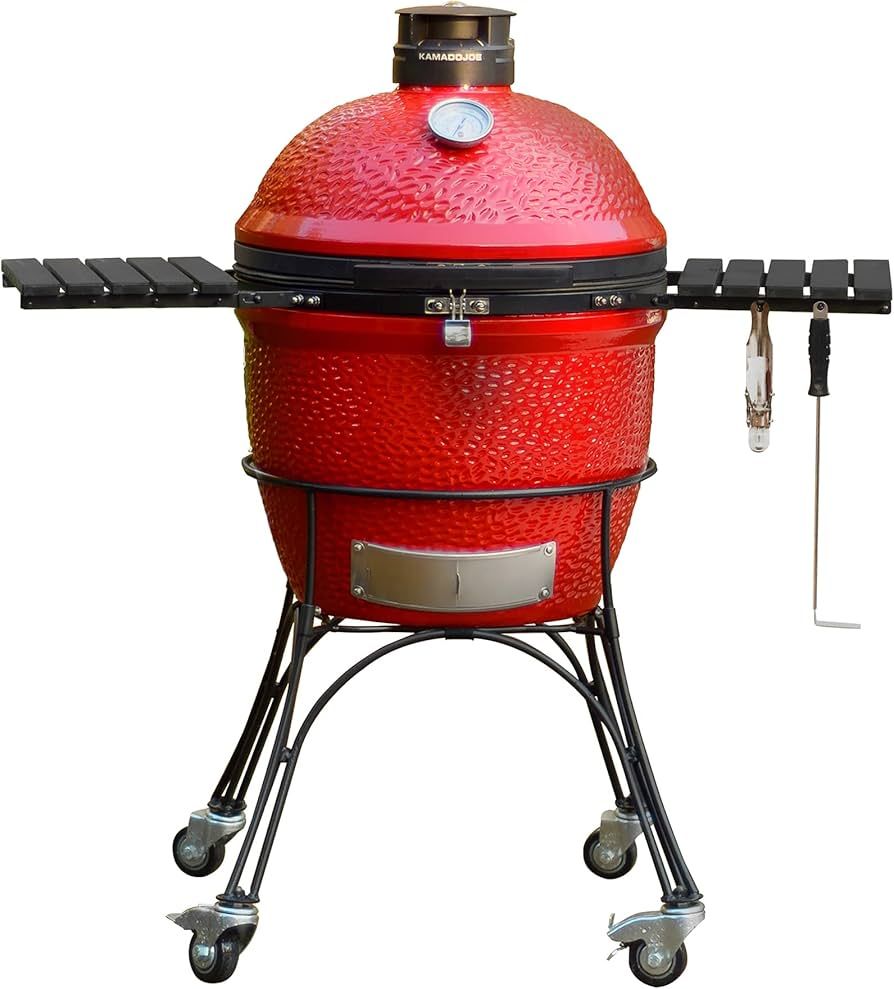 Kamado Joe KJ23RHC Classic Joe II 18-inch Charcoal Grill with Cart and Side Shelves, Blaze Red | Amazon (US)