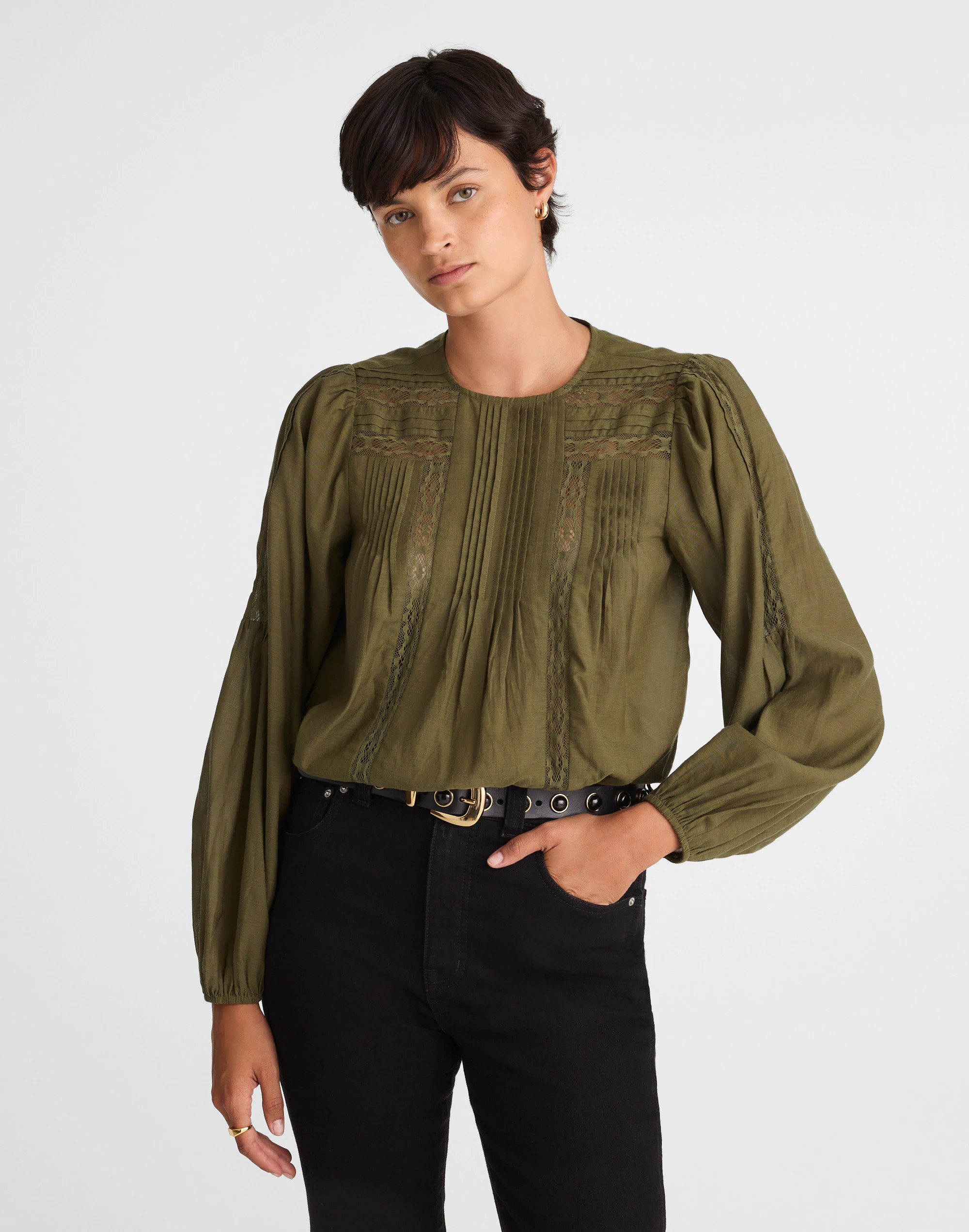 Lace-Insert Pintucked Long-Sleeve Top | Madewell