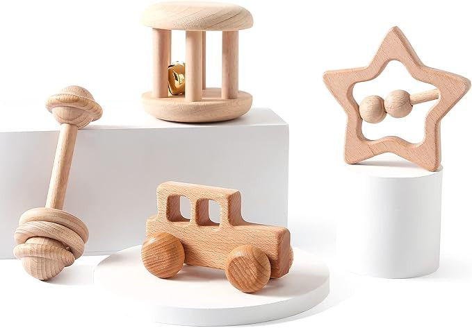 Wooden Rattle Personalised Baby Rattle Toy Montessori Stroller Educational Toys Keepsake Newborn ... | Amazon (US)