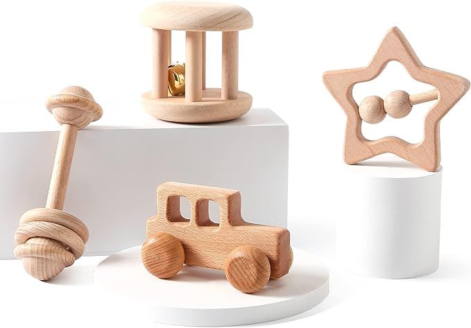 Wooden Rattle Personalised Baby Rattle Toy Montessori Stroller Educational Toys Keepsake Newborn ... | Amazon (US)