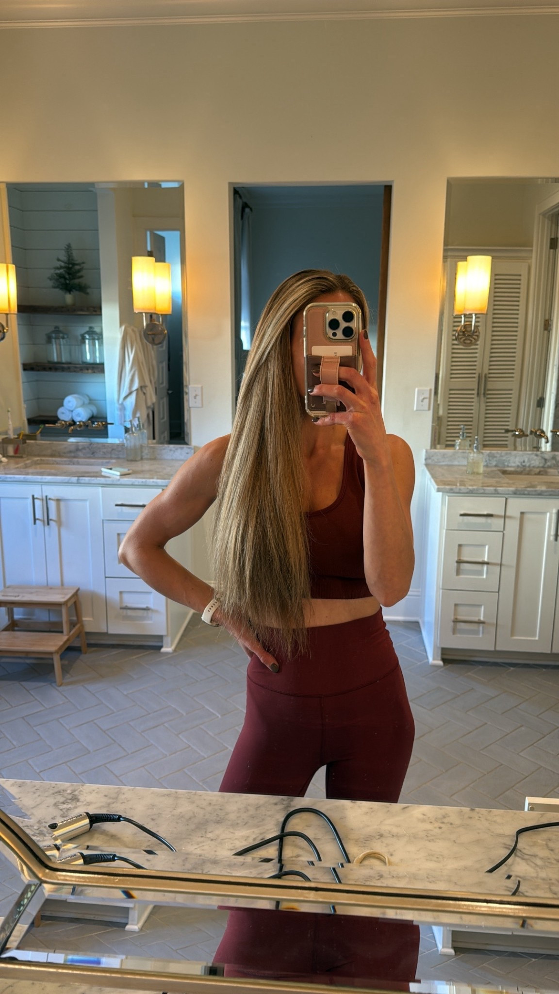 Burgundy workout fit - small in bottoms, medium in sports bra