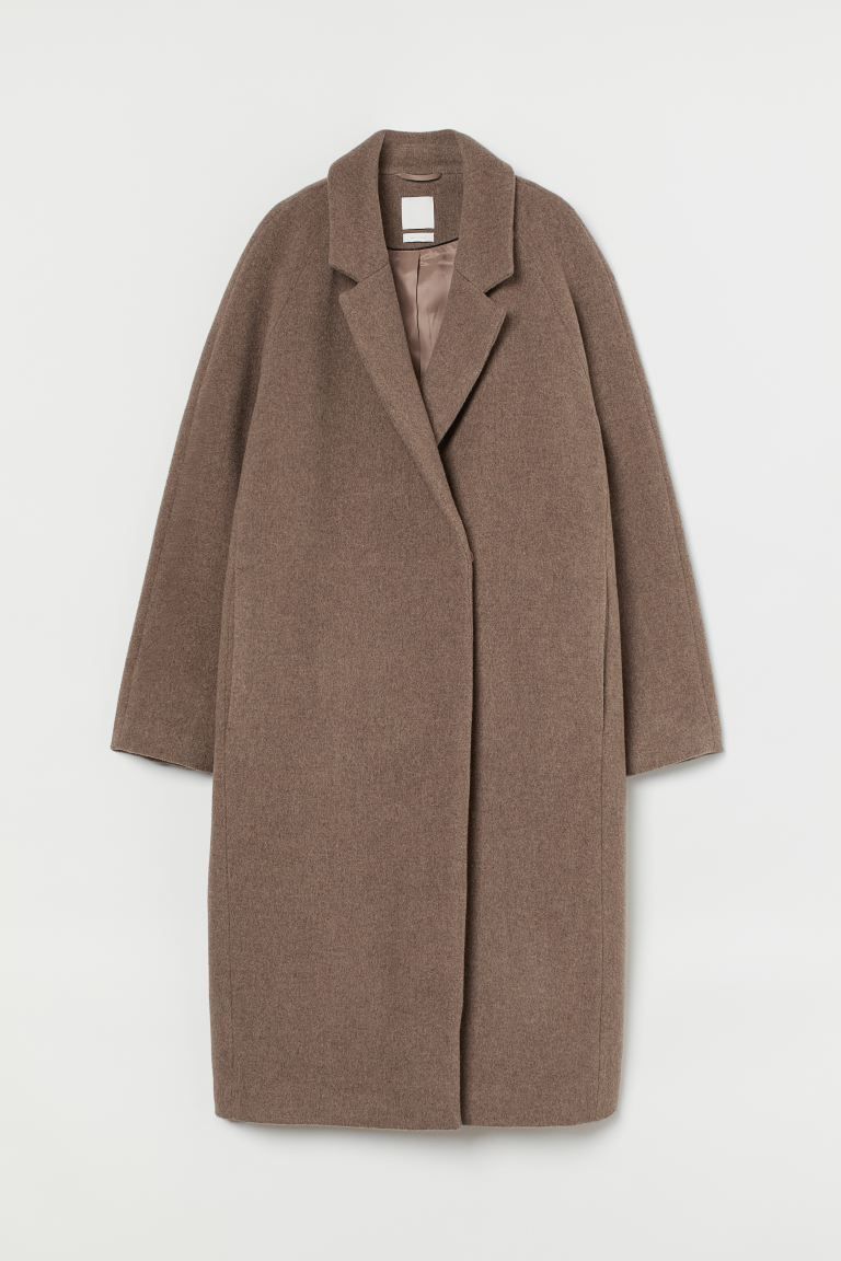 Knee-length coat in woven fabric made from premium Italian wool and nylon. Relaxed fit with notch... | H&M (UK, MY, IN, SG, PH, TW, HK)