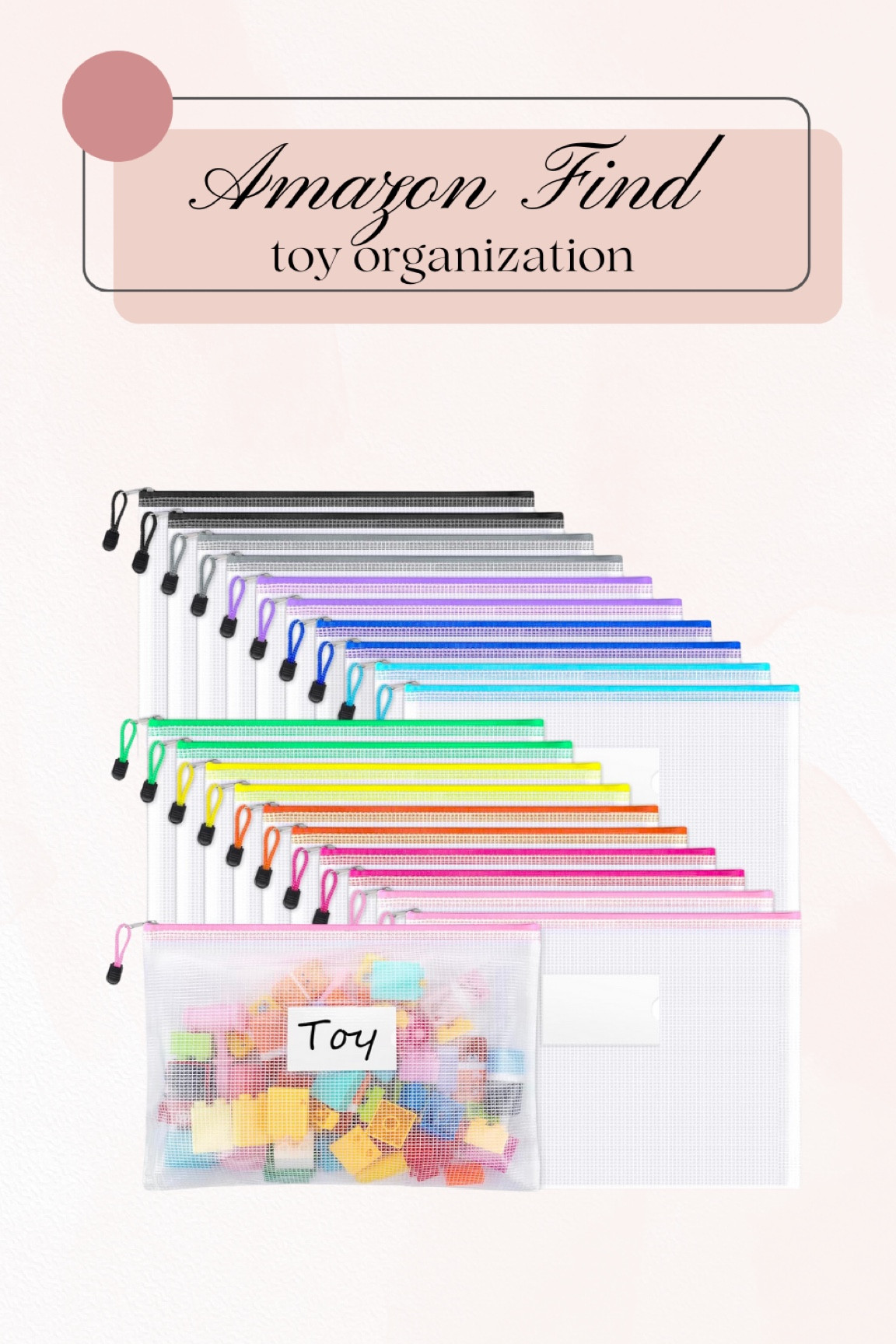 Amazon organization find!! mesh zipper pouches with labels to organize little toy pieces like puzzles, magnatiles, crayons, etc!

#LTKhome #LTKkids