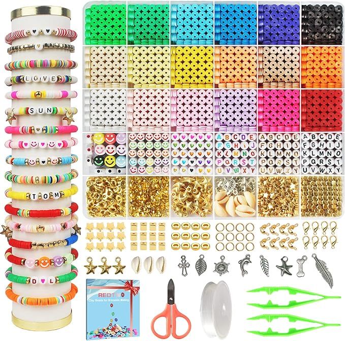 Redtwo 5100 Clay Beads Bracelet Making Kit, Preppy Spacer Flat Beads for Jewelry Making ,Polymer ... | Amazon (US)