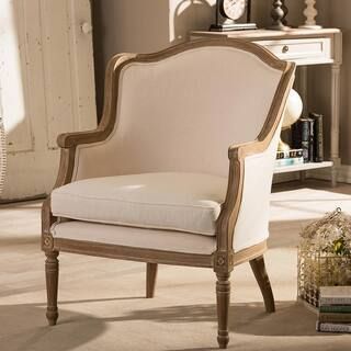 Baxton Studio Charlemagne Beige and Brown Fabric Upholstered Accent Chair 28862-5486-HD | The Home Depot
