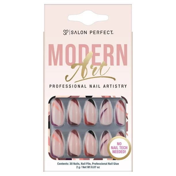 Salon Perfect Modern Art Nude Strokes Nail Set, File & Glue Included, 30 Pieces - Walmart.com | Walmart (US)