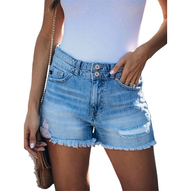 Frecoccialo Womens Ripped Denim Shorts Jeans Y2K High Rise Frayed Raw Hem Distressed Stretch Shor... | Walmart (US)