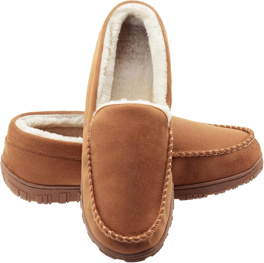 Lulex Moccasins for Men House Slippers Indoor Outdoor Plush Mens Bedroom Shoes with Hard Sole | Amazon (US)