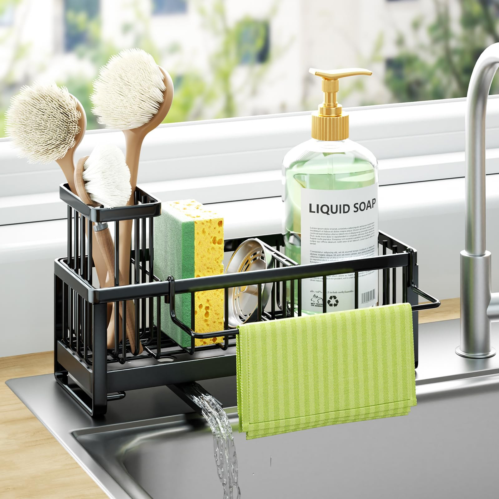 HapiRm Sponge Holder for Kitchen Sink - Self-draining Sink Caddy with Brush and Dishcloth Holders... | Amazon (US)