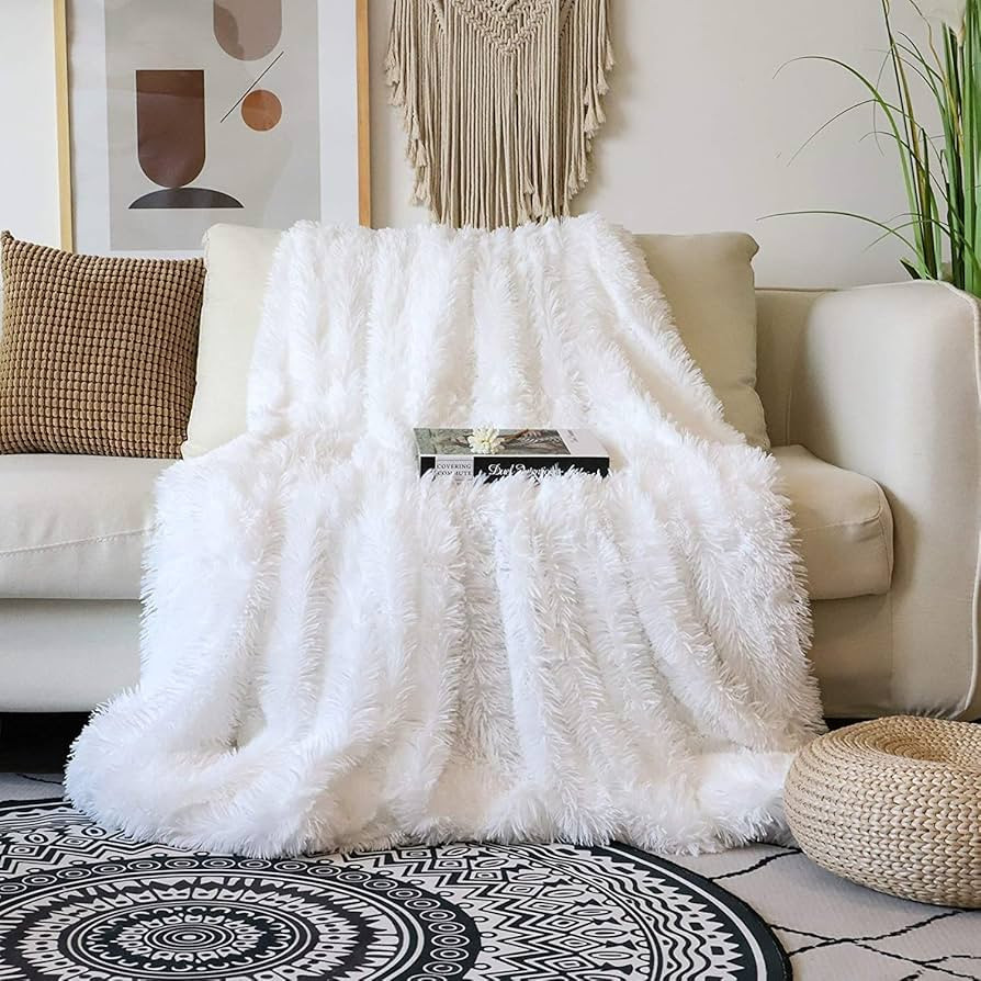 Decorative Extra Soft Faux Fur Throw Blanket 50" x 60",Solid Reversible Fuzzy Lightweight Long Ha... | Amazon (US)