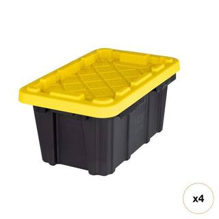 6.5 qt. Tough Storage Tote in Black with Yellow Lid | The Home Depot