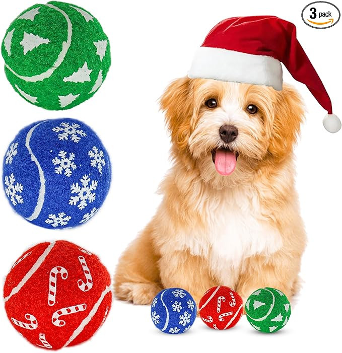 Christmas Dog Balls Toys, 3 Pack 2.5'' Squeaky Tennis Balls for Dogs | Idea Gift for Puppy Birthd... | Amazon (US)