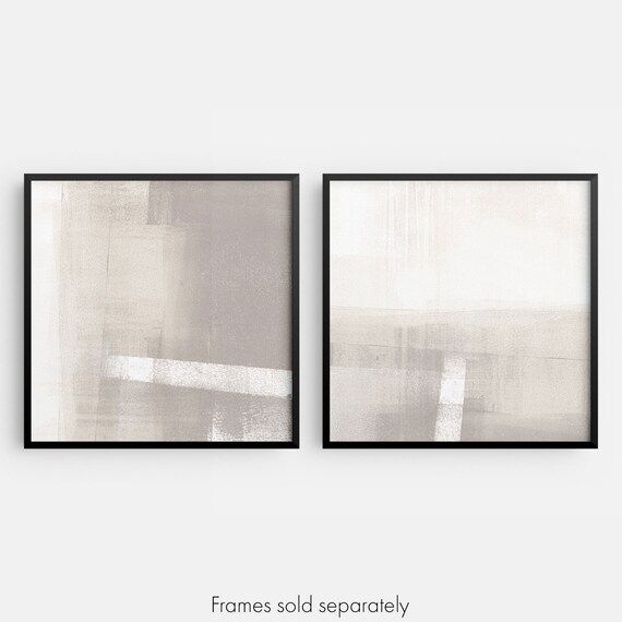 Set of 2 Square Modern Minimalist Abstract Landscape Painting Prints, Contemporary Neutral Wall A... | Etsy (US)